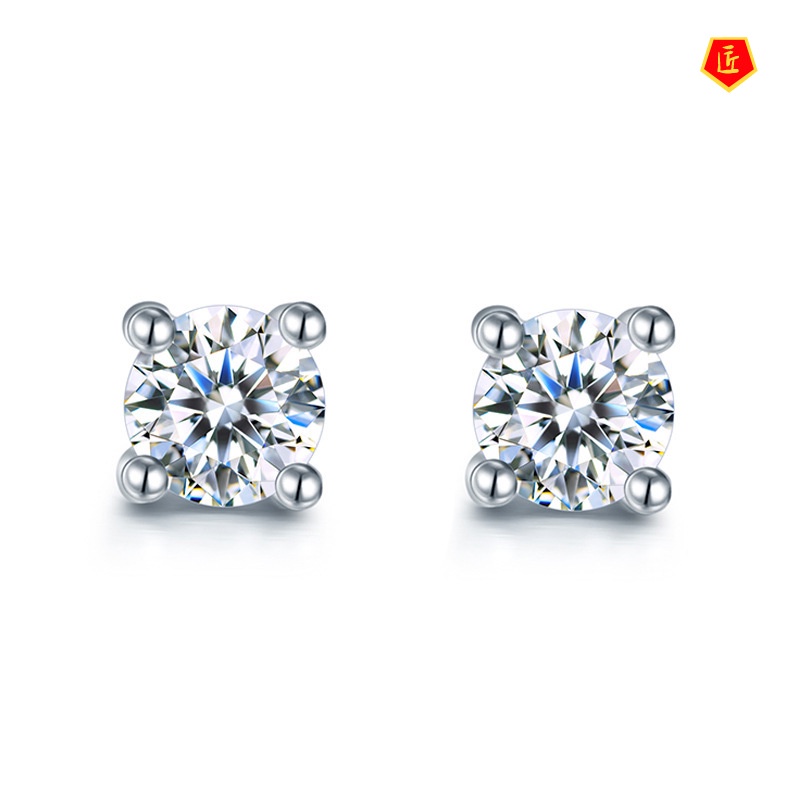 [Ready Stock]Pt950 Platinum Four-Claw Moissanite Earrings