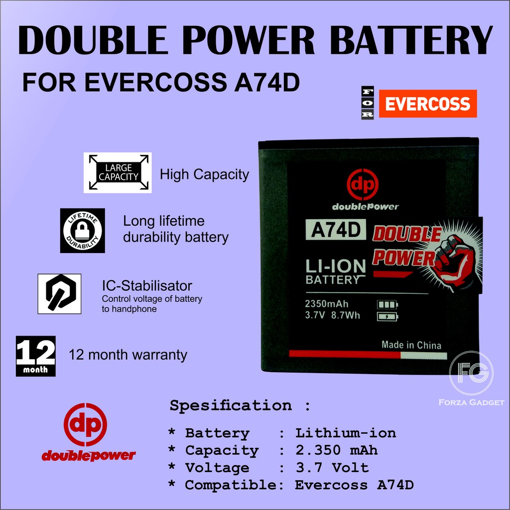 BATTERY DOUBLE POWER EVERCOSS A74D / EVERCOSS A54 / EVERCOSS E2K / EVERCOSS A74A 2350mAh