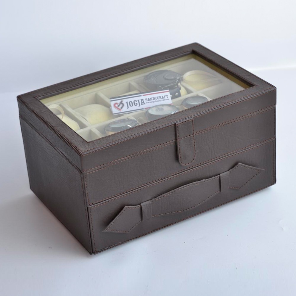 JUMBO - Kotak Tempat Jam Tangan isi 20 Besar / Watch Box Brown Cream