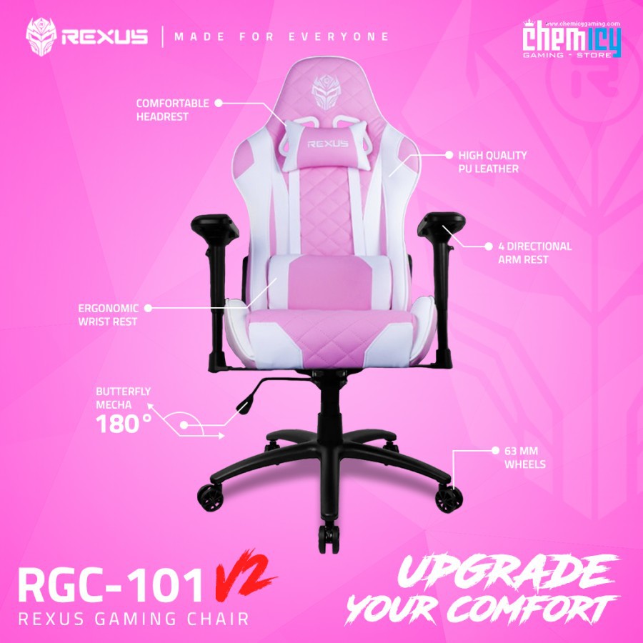 Rexus Gaming Chair / Kursi Gaming RGC 101 V2 Pink / Merah Muda