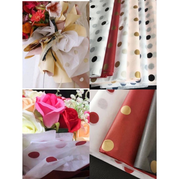 

Kertas Tissue Polkadot flower Wrapping Korean Non Waterproof