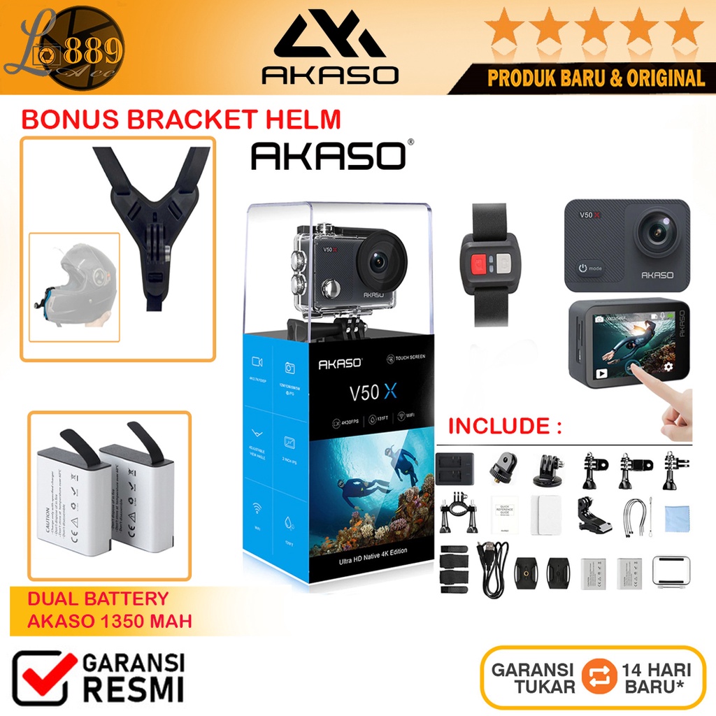 Terbaik AKASO V50X ACTION CAMERA FULL HD 4K EIS WIRELESS CAM