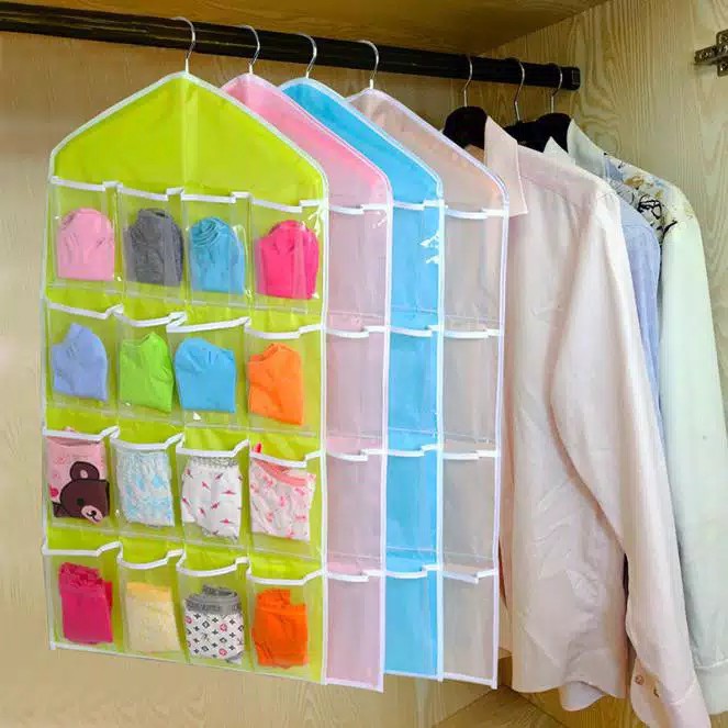 ♫ Megata ♫ A069 Pouch Hanging Organizer 16 Sekat Korean Set Tempat Celana Dalam Gantung