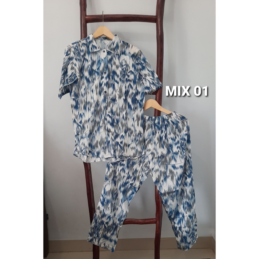 baju setelan pajamas wanita lengan pendek / pajamas wanita katun rayon / setelan tie dye wanita / pi