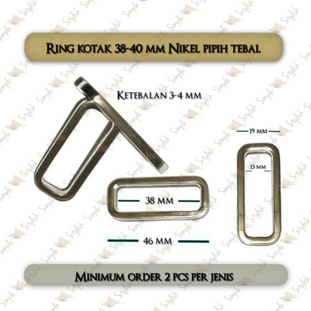 Ring gepeng/pipih tebal untuk tali lebar 38 - 40 mm NIKEL
