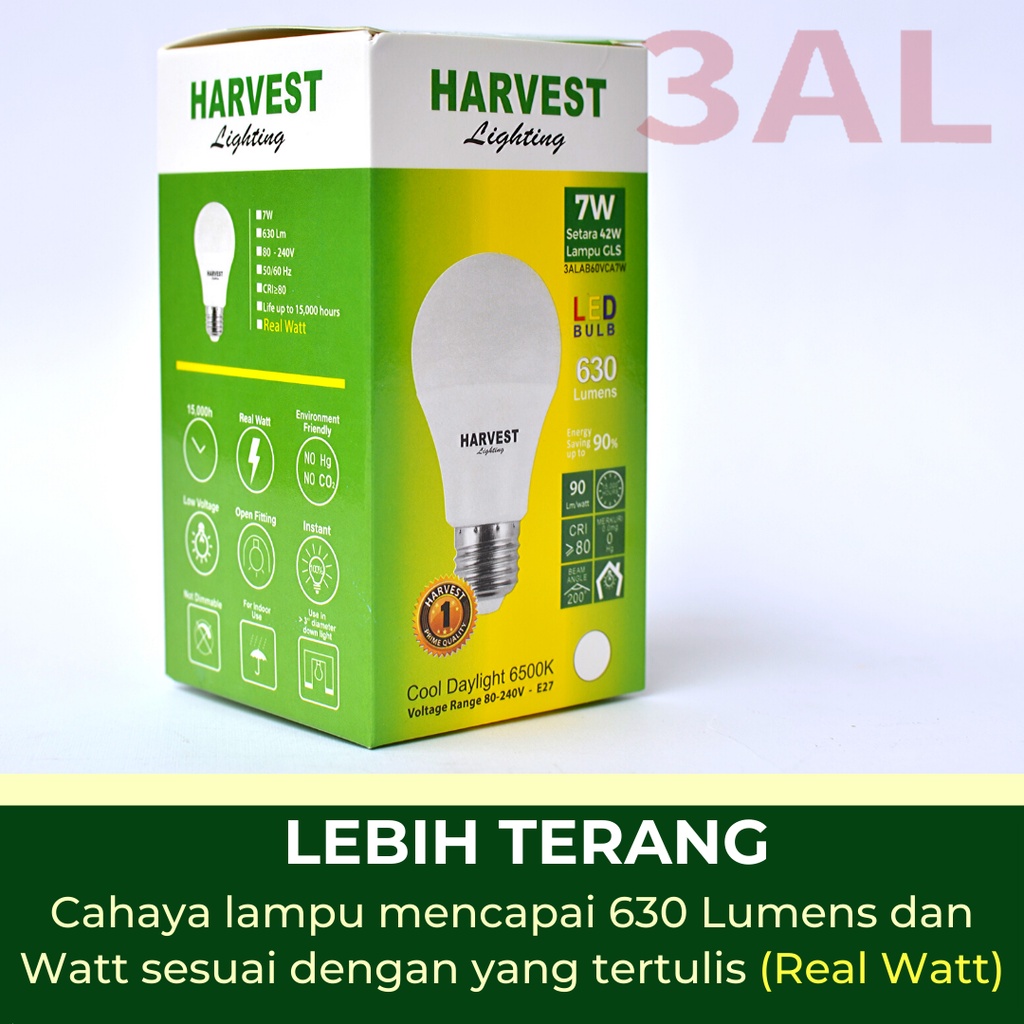 7W - Paket Isi 9 - HARVEST LIGHTING Lampu Bohlam LED A Bulb  7 Watt Lampu Hemat Energi Original Bersertifikasi SNI dan Bergaransi