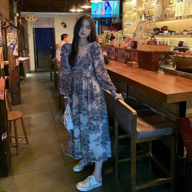 Dress Korea Vintage Delia Dress Wanita Korean Style Dress Pantai Outfit Kpop Kekinian Drees Korea Si