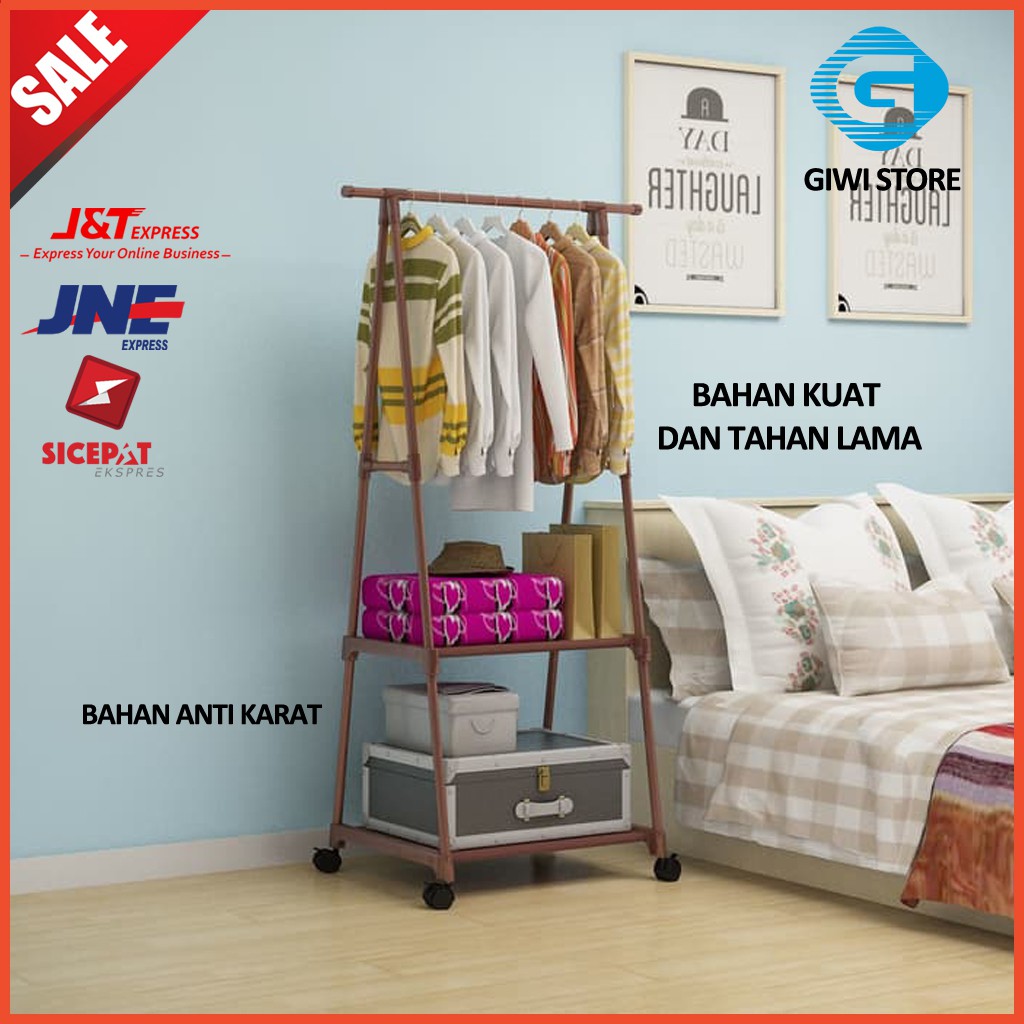 STAND HANGER BAJU STAINLESS STEEL I2R2 4 RODA TIDAK ...