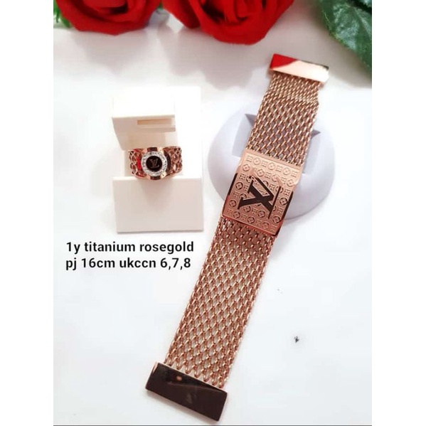 Gelang rantai lebar tulisan LV,  canel, guci hermes titanium