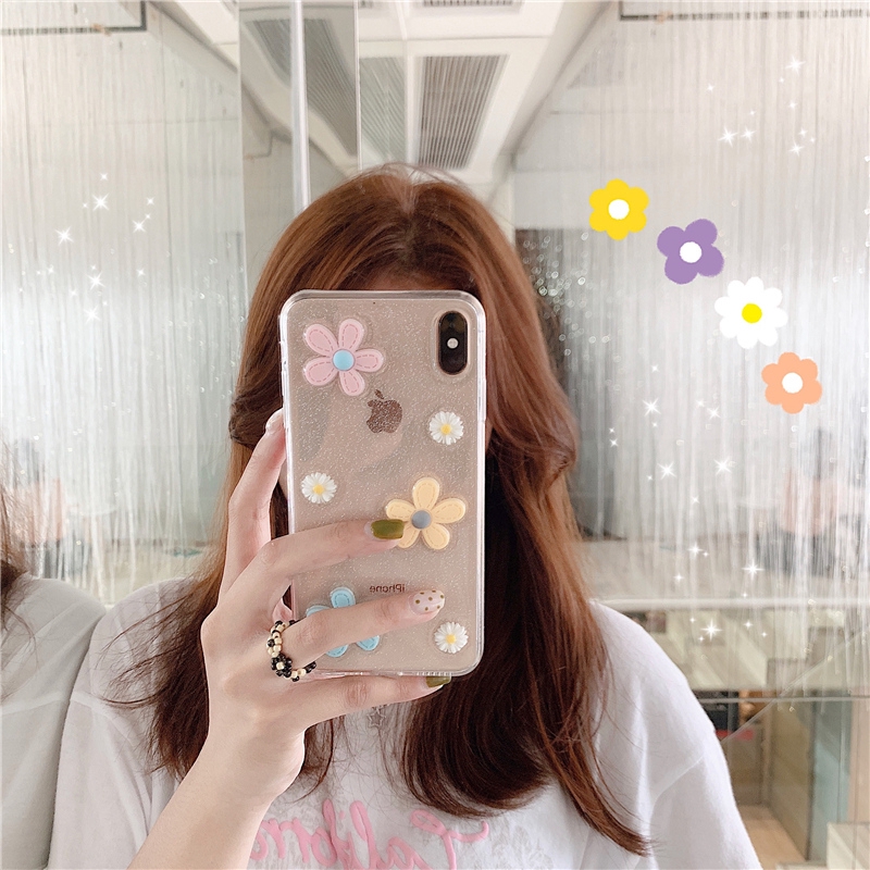 iPhone 11 12 Pro Max Case Daisy Flower Glitter Clear Phone Cover iPhone