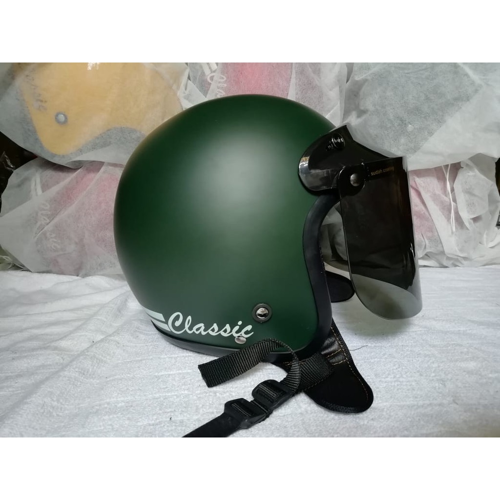 Helm Bogo Classic Dewasa Warna Hijau Army Doff Kaca Datar Smoke Best Seller Shopee Indonesia