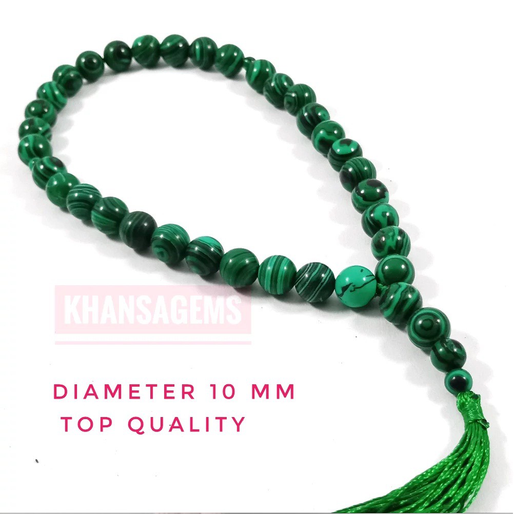 TASBIH BATTU GIOK NATURAL MALACHITE DIM 10MM ISI 33 BUTIR PERLENGKAPAN SHOLAT IBADAH DZIKIR FASHION MUSLIM