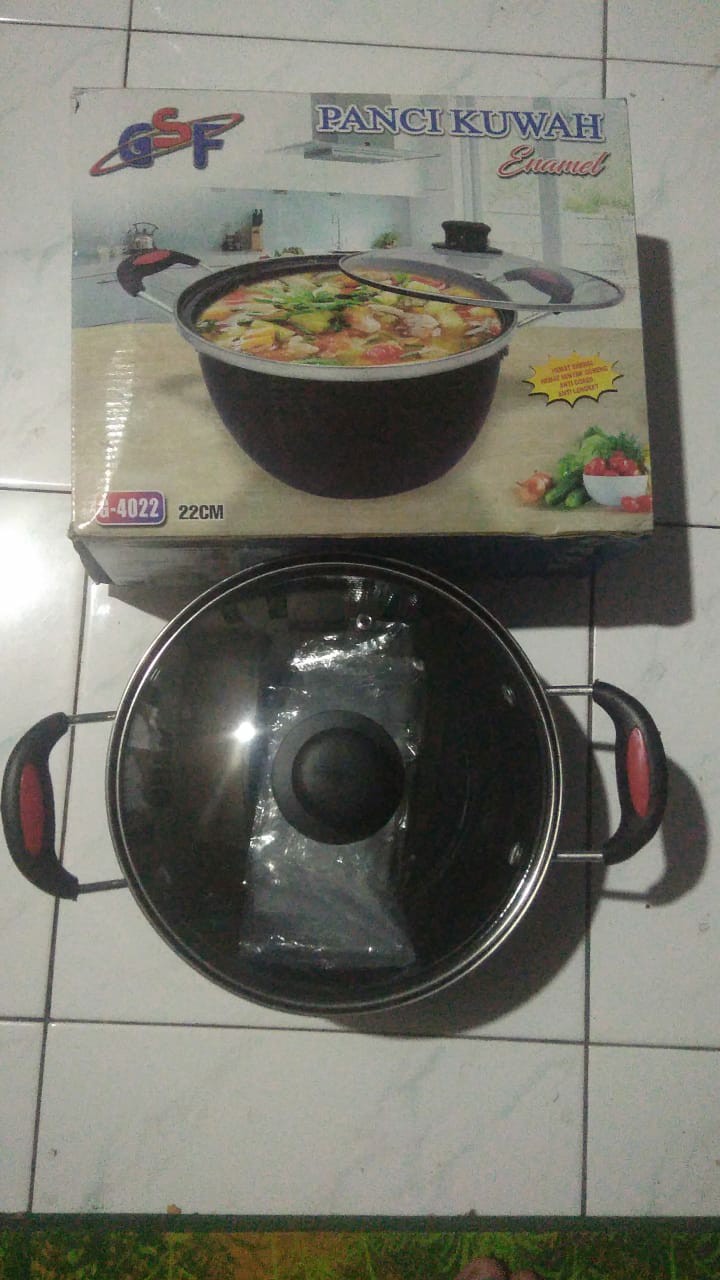 Gsf Panci Kuah G-4022/panci Enamel Gsf/panci Tutup Kaca