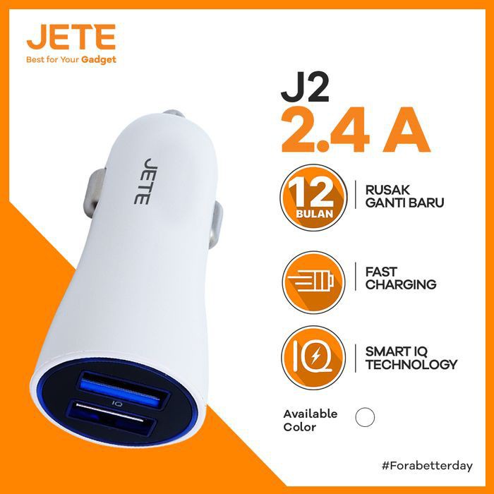 CAR CHARGER JETE PLUG IN J2 2.4A WHITE - ORIGINAL JETE