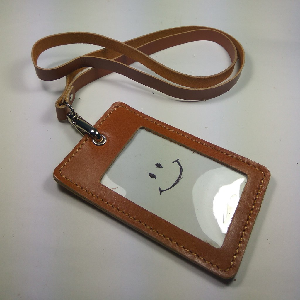 ID card holder kulit asli warna tan|gantungan id card | tali id card