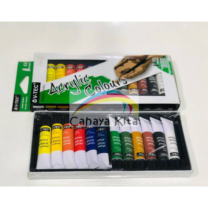 

V-TEC Cat Akrilik / Acrylic | Cat Lukis 12 ML isi 12 Warna