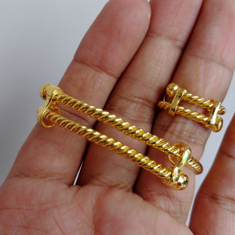 Gelang Cincin Lilit Tambang Lapis Emas Sepaket