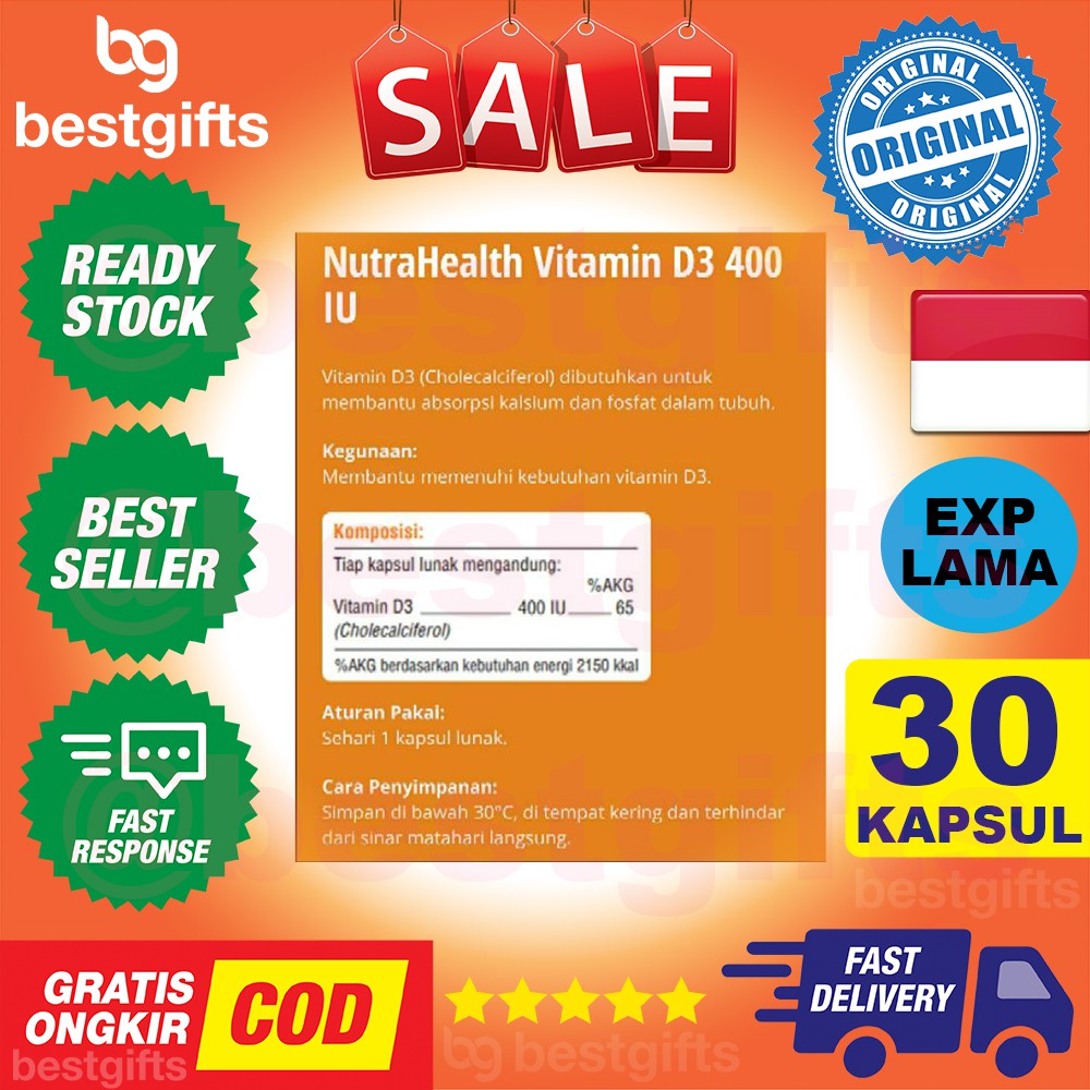 NUTRAHEALTH NUTRA HEALTH VITAMIN D3 400 IU VIT D CEGAH OSTEOPOROSIS KEROPOS TULANG SENDI 30 KAPSUL