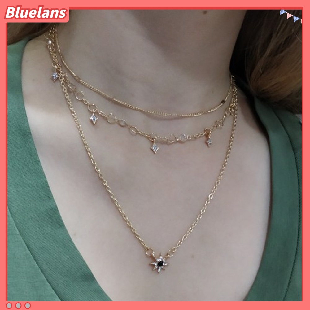 Bluelans Women Multi Layer Rhinestone Inlaid Star Pendant Chain Necklace Jewelry Gift