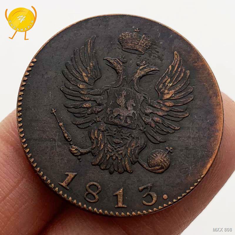 1813 Federasi Rusia Mahkota Elang berkepala dua Lambang Peter the Great Crown Authority Koin Tembaga