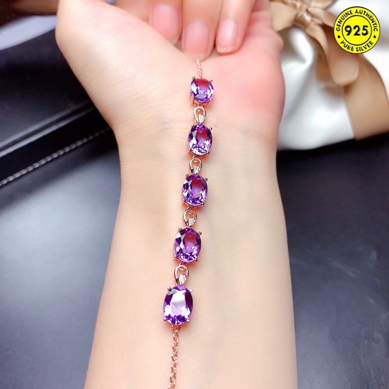 Amethyst Bracelet Colored Gems Bracelet Women's Full Diamond Egg Shape Hand Jewelry