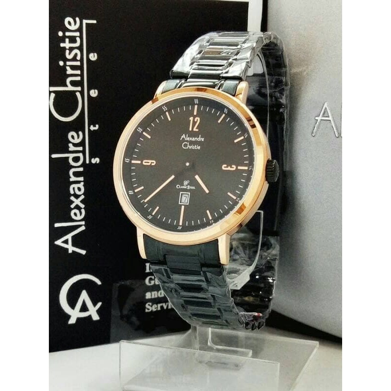 JAM TANGAN WANITA ALEXANDRE CHRISTIE AC 8499 / AC8499 ROSEGOLD BLACK ORIGINAL