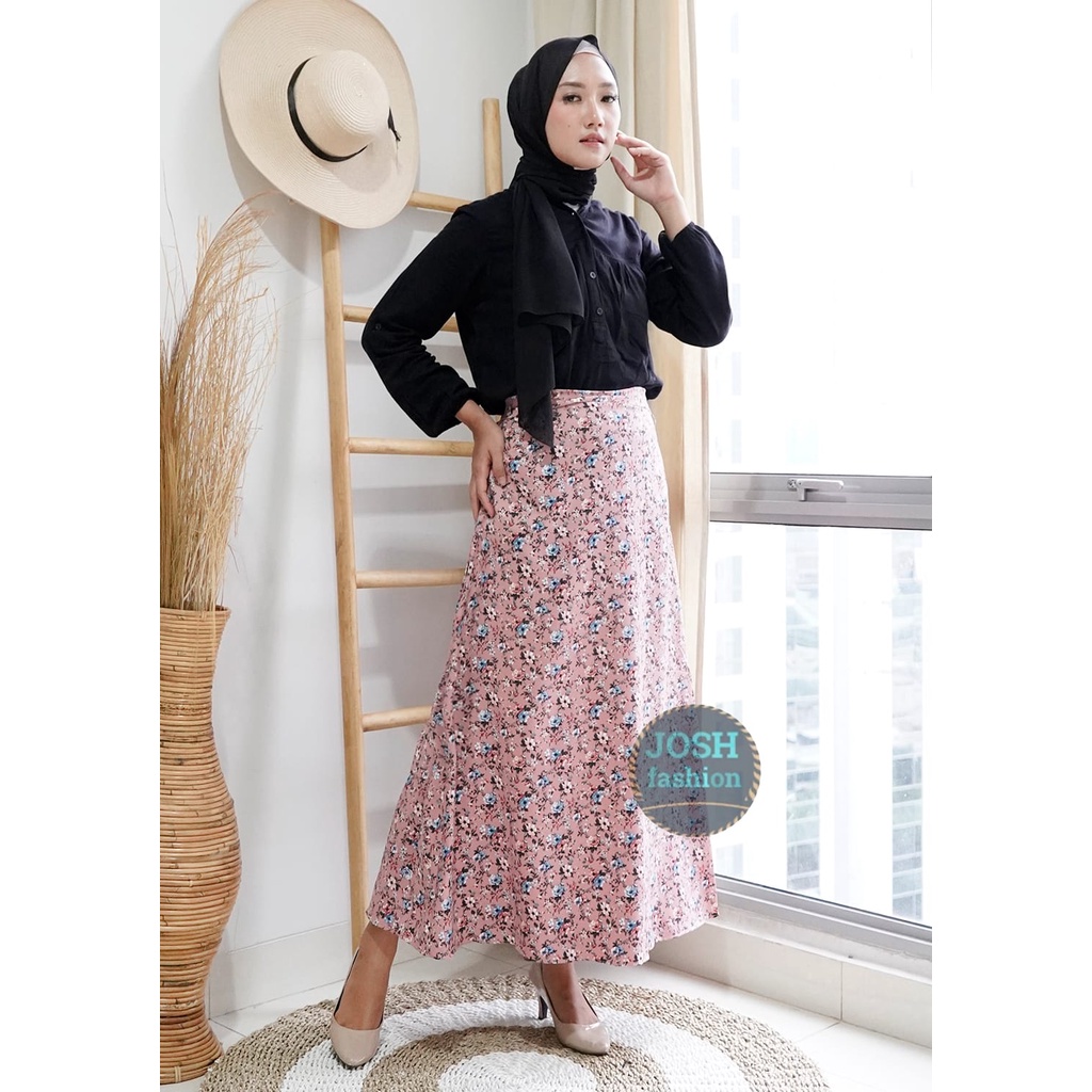 ROK MOTIF BUNGA A-LINE KOREAN SKIRT/ROK PANJANG WANITA L-XL-XXL