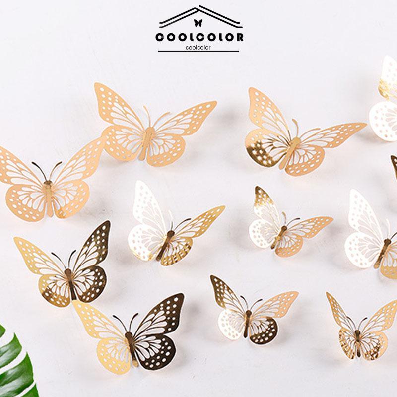 COD Hollow Butterfly 3D Imitasi Logam Dekorasi Dinding Rumah Stiker Dekorasi Ruang Tamu- cl