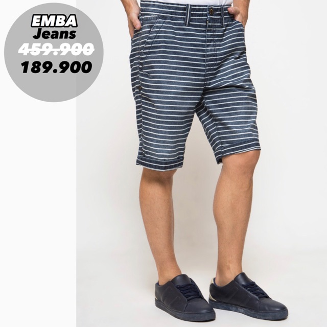 Emba Jeans Celana Pendek Pria Salur Navy