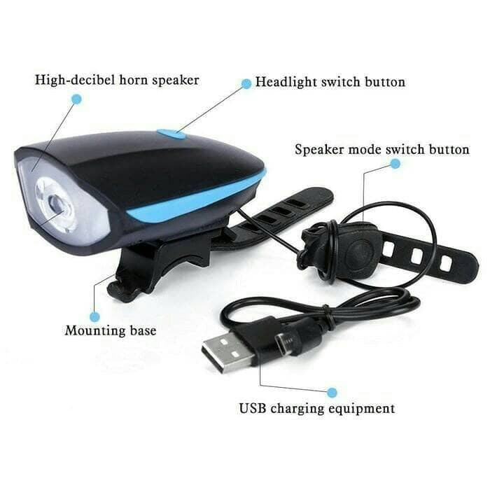 LAMPU SEPEDA DEPAN + SENTER ( DILENGKAPI ) BEL SEPEDA (CHARGER USB)