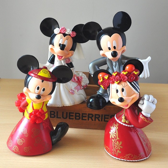 4pcs / Set Mainan Figure Disney Mickey Mouse Dress Pernikahan Minnie Mouse Gaya China Barat Untuk Dekorasi