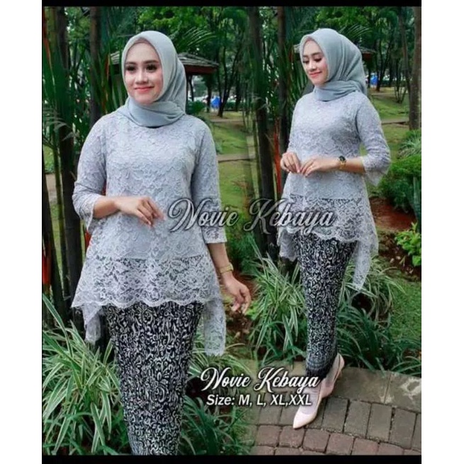 KEBAYA BRUKAT / BAJU KEBAYA / KEBAYA MODERN/ KEBAYA HITAM / BROKAT HITAM-SET ABU