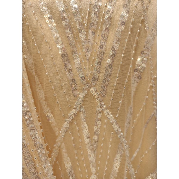 Kain Tile Brokat Salur Beading Lavante D#4 Cream