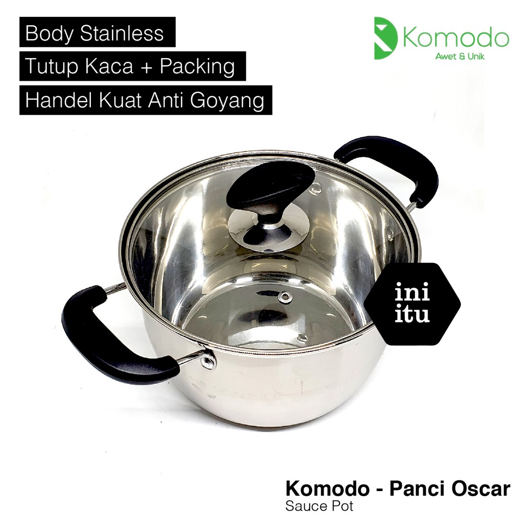 [ Komodo ] Panci Oscar / Sauce Pot / Dutch Oven Komodo + Tutup 22 , 24 cm Stainless Steel- Double Buttom