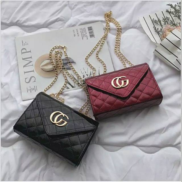 SLING BAG GG BORDIR GLOSSY Tas selempang wanita kecil fahsion cewek Korea import murah gucci kw bags