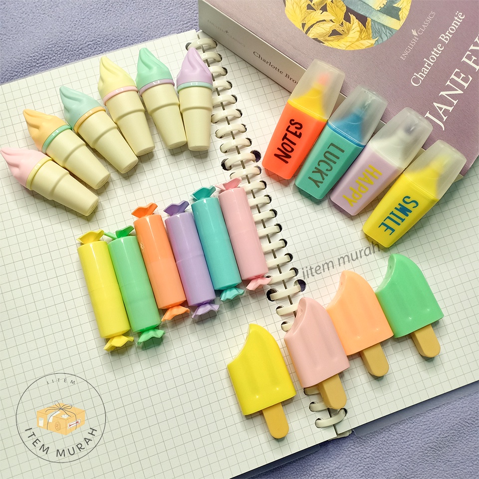 

Highlighter Permen Ice Cream Cone Ice Stik 1 Set Spidol Pastel Marker Textlighter Textliner eskrim es krim candy stabilo