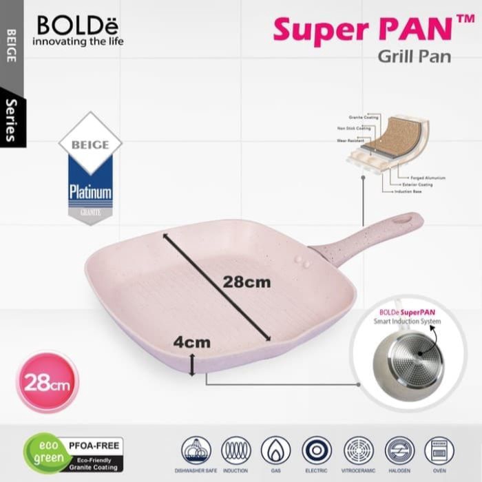 Bolde Super Grill Pan Beige Dengan Coating Granite Tebal Anti Lengket Dengan Alas Induksi