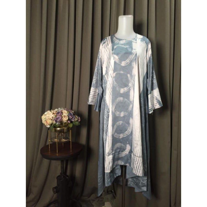 Tunik Cantika Motif Spiral Warna Lilac Abu Pink Lengan 3/4 Model Kimono