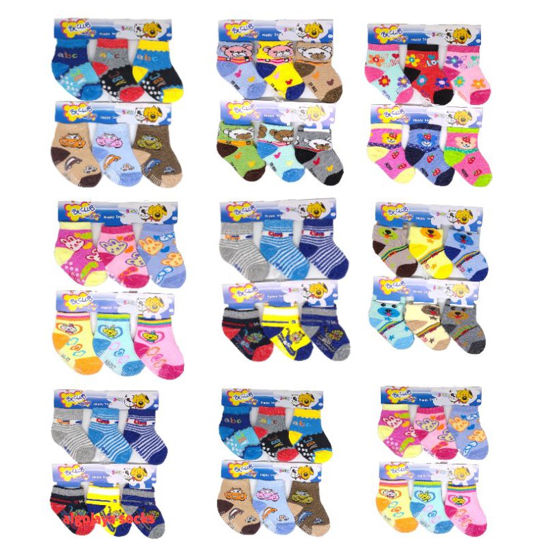 kaos kaki Bayi 3in1 (isi 3 pasang) kaos kaki bayi motif karakter lucu laki laki perempuan anti slip dan tanpa anti slip / baby socks import SNI murah