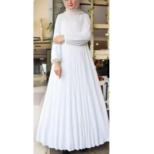 (SALE) Gamis Plisket Putih Jumbo / GAMIS PLISKET MAXY PUTIH TERBARU