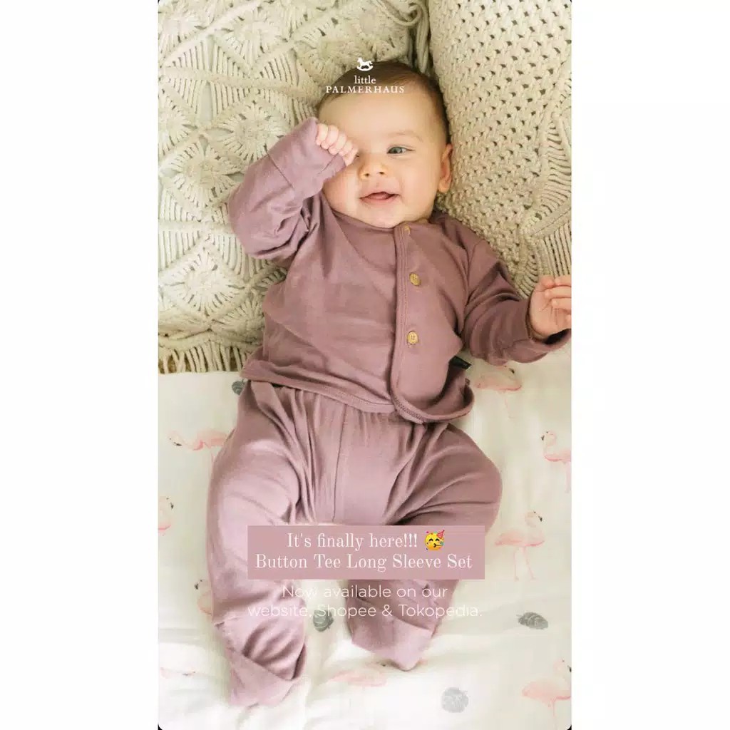 LITTLE PALMERHAUS 1stel Button Tee Long Sleeve Setelan / Piyama Bayi Lengan Tangan Panjang 0-24Bulan