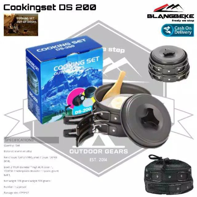 Alat Masak Panci Kemping Gunung. Cooking Set DS-200 Camping Nesting 1-2 Person Outdoor