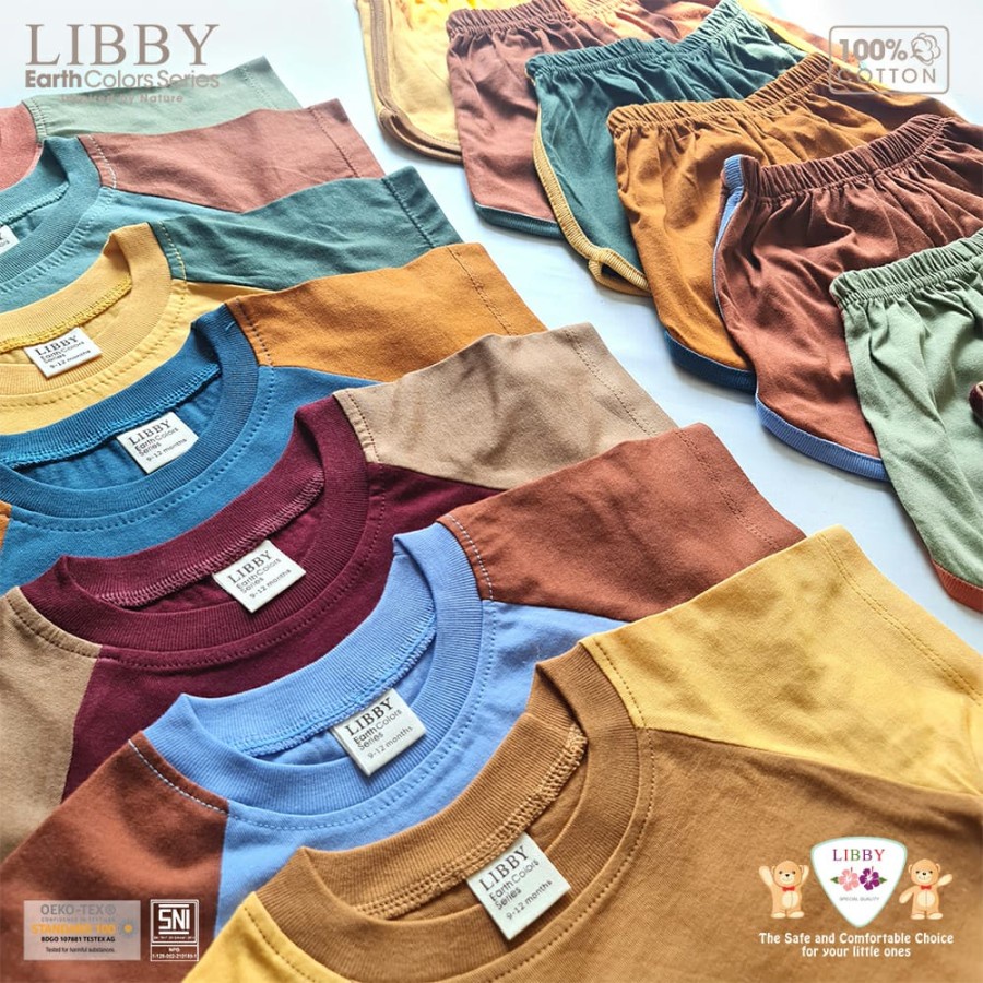 Libby REAGAN SET Earth Series / Setelan Baju Pendek Bayi Celana Pendek Warna 9m-8y