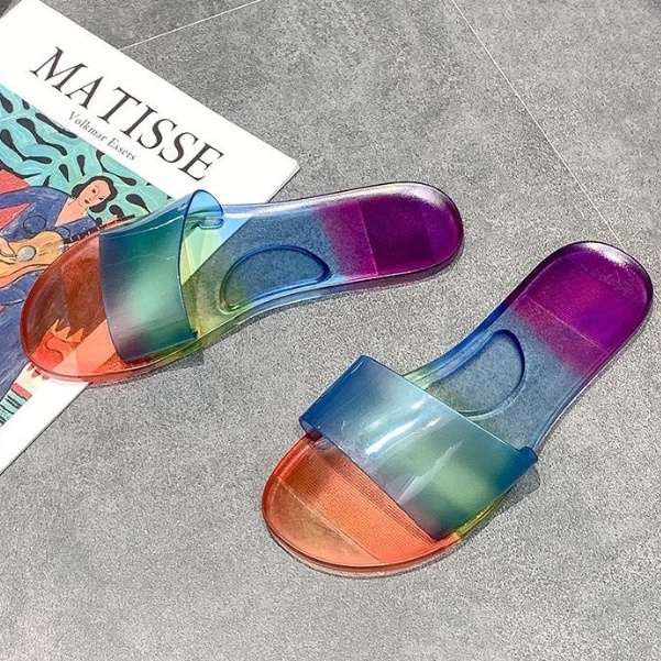 FD Sandal Flat Cewek Terbaru Sendal Slip On Rainbow Wanita Murah Dan Kekinian DI-058