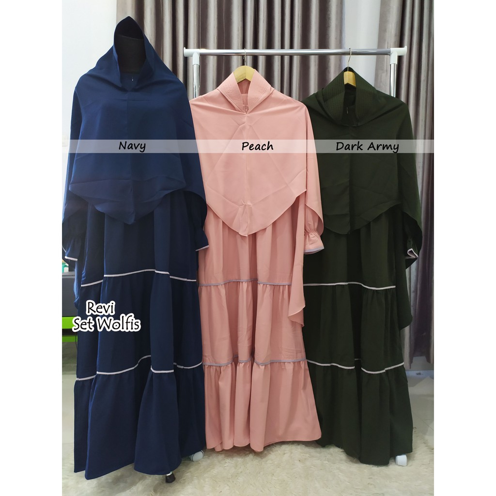 Gamis Wolfis Susun Set Hijab Pet Anthem/ Gamis Wolfis Syar'i Set Hijab