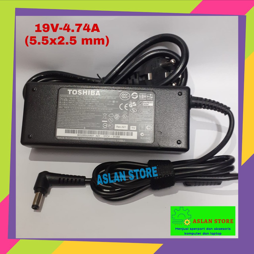 Charger Adaptor Laptop, Adaptor Toshiba 19v - 4.74 A (5525)ori