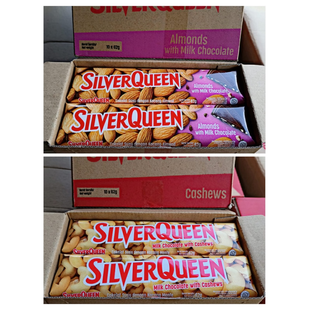 

TERMURAH coklat silverqueen almond / SilverQueen cashew 65g isi 10pcs dijual /box