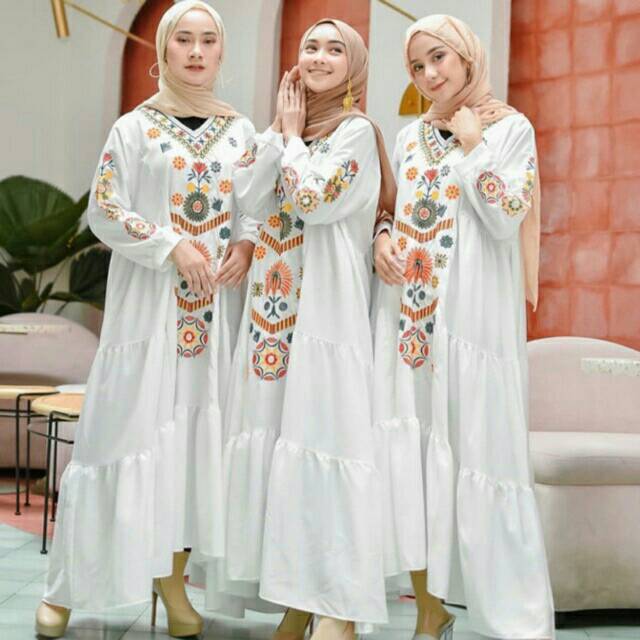 HARUKA DRESS BORDIR | RAMDHANI DRESS (BORDIR BUNGA) | GAMIS LEBARAN TERBARU