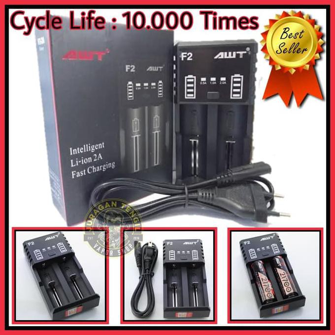 Authentic Charger AWT F2 Fast Charging 18650 21700 20700 26650 etc
