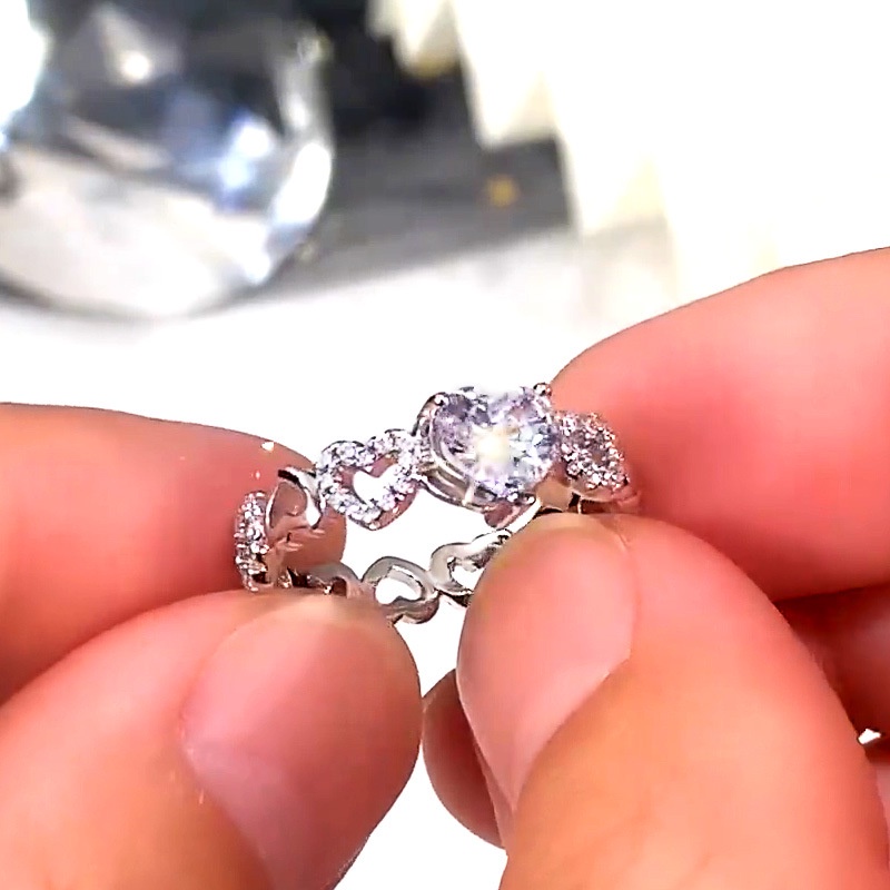 Cincin Berlian Kristal Berbentuk Hati Sederhana Perak Fashion Wanita Pernikahan Rings